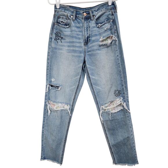 American Eagle x Keith Haring Mom Jeans Limited Edition Distressed Blue Size 4 - Picture 1 of 14